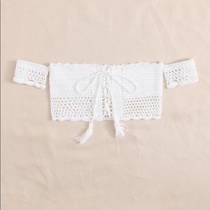 White Knit Lace Up Tie Front Cover Up Top